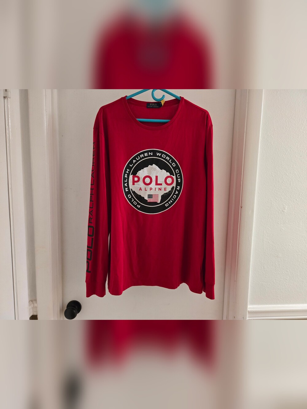 Polo Ralph Lauren Mens SZ L Alpine World Cup Racing Red Long Sleeve T-Shirt